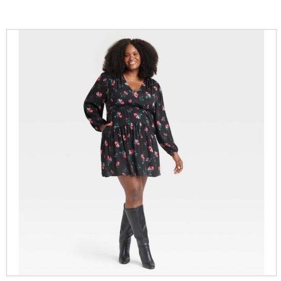 a new day Dresses & Skirts - A New Day Women's Balloon Long Sleeve Dropped Waist Mini a-Line Dress 2X new